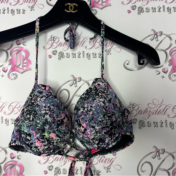 Victoria secret bathing suit bikini top splattered neon colored rainbow 🌈 swim - Picture 1 of 10